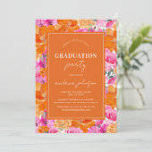 Invitation Jardin Floral rose Orange moderne Parti Graduation (Debout devant)