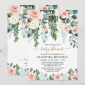 Invitation Jardin floral rose pâle Baby shower d'aquarelle (Devant / Derrière)