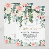 Invitation Jardin floral rose pâle Fête de l'mariée d'aquarel (Devant / Derrière)