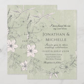 Invitation Jardin Floral rose vert Wreath Mariage chrétien (Devant / Derrière)