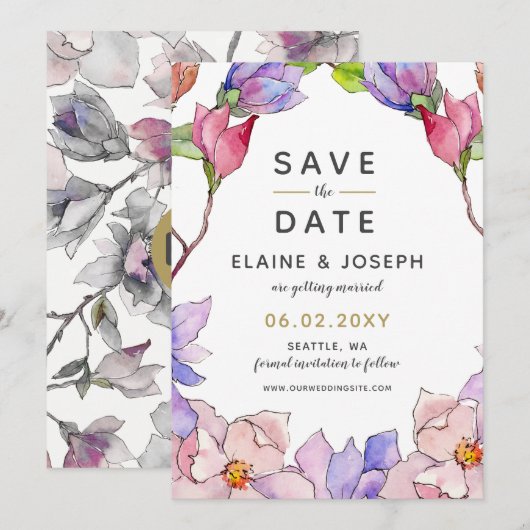 Invitation Jardin floral rose vierge Mariage botanique (Devant / Derrière)