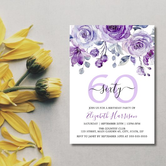 Invitation Jardin Floral Rose Violet de printemps Anniversair
