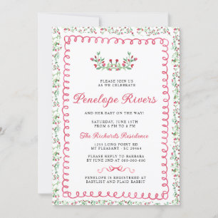 Invitation Jardin Floral Rouge Baby shower millénaire
