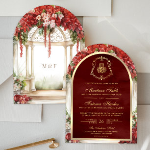 Invitation Jardin Floral Rouge du Paradis Arc Mariage musulma