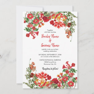Invitation Jardin Floral Rouge Mariage de fleurs botaniques