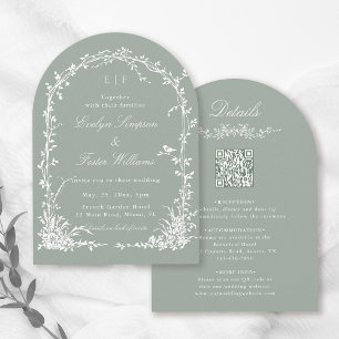 Invitation Jardin Floral Tout en Un Mariage Arche Vert Sauge