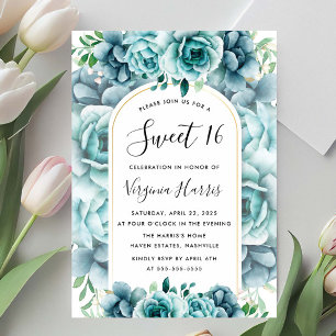 Invitation Jardin Floral Vert Sweet sixteen 16 Anniversaire