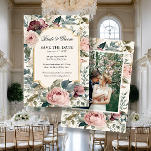 Invitation Jardin Floral Vintage Élégant Rose en Or