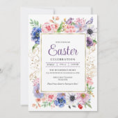 Invitation Jardin Floral Violet Fête de Pâques (Devant)
