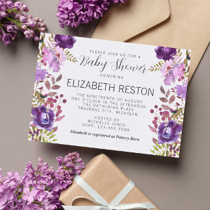 Invitation Jardin Floral Violet Violet Baby shower Lavande