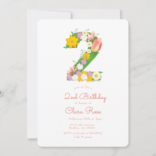 Invitation Jardin Flower 2e fête d'anniversaire (Devant)