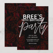 Invitation Jardin foncé Rouge Fleurs romantiques Glam Anniver (Devant / Derrière)