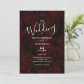 Invitation Jardin foncé Rouge Fleurs romantiques Mariage de v (Debout devant)
