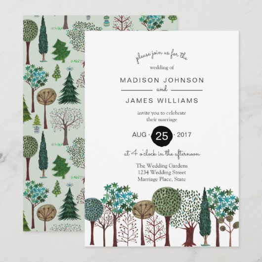 Invitation Jardin forestier des arbres Mariage des bois | Inv (Devant / Derrière)