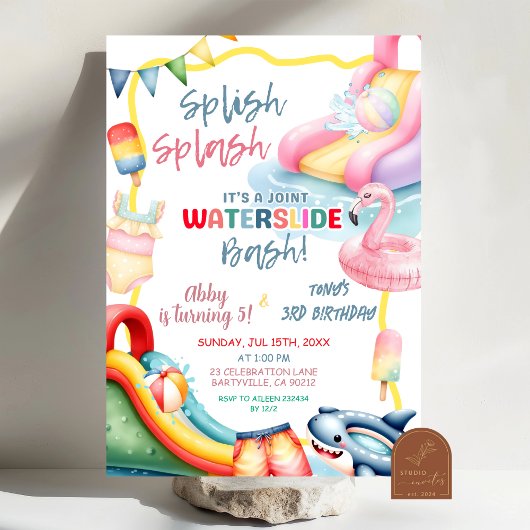 Invitation Jardin frère toboggan aquatique Anniversaire Bash