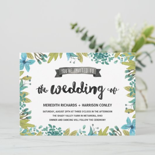 Invitation Jardin Garden Floral Mariage (Debout devant)