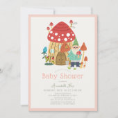 Invitation Jardin Gnome Champignons Baby shower fille rose (Devant)