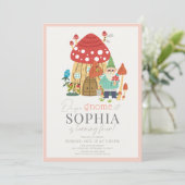 Invitation Jardin Gnome Champignons Roses Fille Anniversaire (Debout devant)