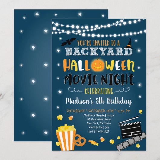 Invitation Jardin Halloween Soirée cinéma Anniversaire (Devant / Derrière)