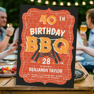 Invitation Jardin homme BBQ fête d'anniversaire Rustic Black
