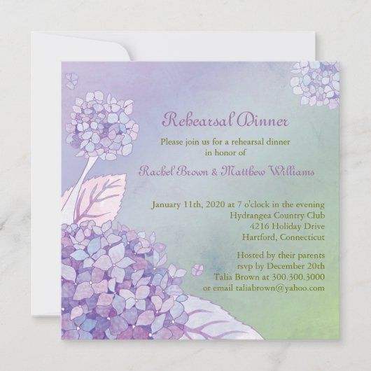 Invitation Jardin Hydrangea Dîner de répétition Mariage (Devant)