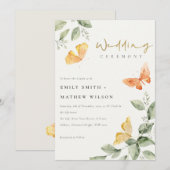 Invitation Jardin Jaune mignon Papillons Mariage (Devant / Derrière)
