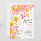 Invitation Jardin jaune rose floral aquarelle nuptiale (Devant)