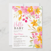 Invitation Jardin jaune rose floral chello baby shower (Devant)