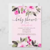 Invitation Jardin joli baby shower d'aquarelle fleurie rose (Devant)