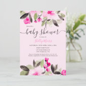 Invitation Jardin joli baby shower d'aquarelle fleurie rose (Debout devant)