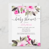 Invitation Jardin joli baby shower d'aquarelle fleurie rose (Devant)