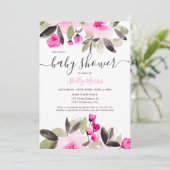Invitation Jardin joli baby shower d'aquarelle fleurie rose (Debout devant)