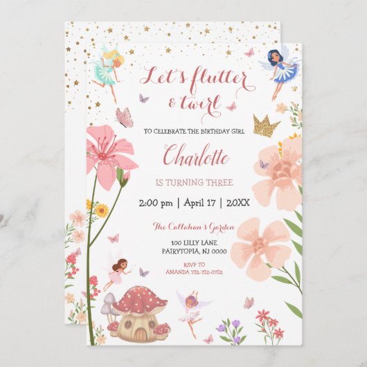 Invitation Jardin magique enchanté Forêt de fées Anniversaire (Devant / Derrière)