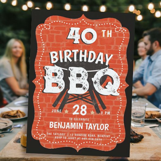 Invitation Jardin masculin Anniversaire BBQ Party Rustic Blac
