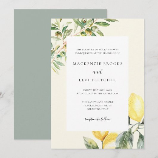 Invitation Jardin méditerranéen Élégant Mariage citron (Devant / Derrière)