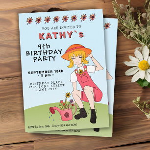 Invitation Jardin mignon fille avec fleurs Anniversaire