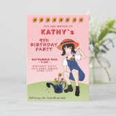 Invitation Jardin mignon Fleurs Filles Cheveux Noir Anniversa (Debout devant)