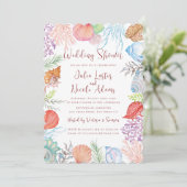 Invitation Jardin moderne Dusty Blue Sea Shell Beach Mariage  (Debout devant)