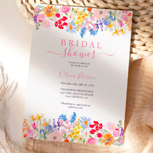 Invitation Jardin moderne fleur sauvage script nuptiale douch