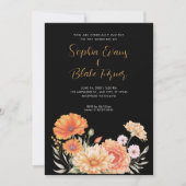 Invitation Jardin moderne orange et rose Mariage noir (Devant)