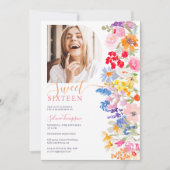 Invitation Jardin moderne script fleur sauvage Sweet 16 (Devant)