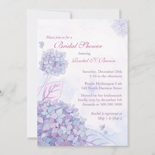 Invitation Jardin mou Hydrangea Fête des mariées florale (Devant)