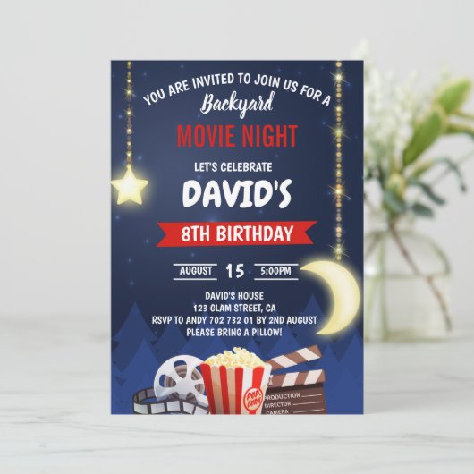 Invitation Jardin Movie Soirée Garçon fête d'anniversaire (Debout devant)