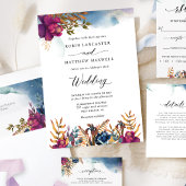 Invitation Jardin mystique violet, bleu, Turquoise et Mariage