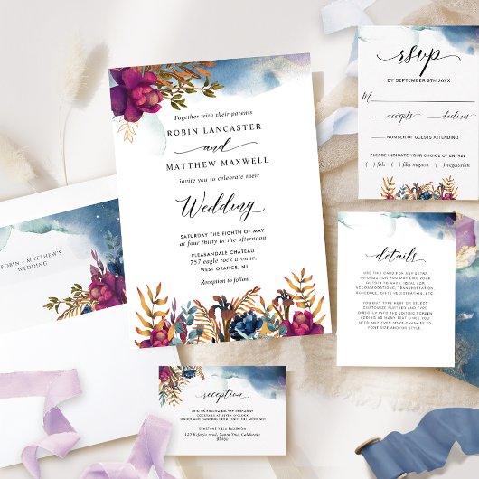 Invitation Jardin mystique violet, bleu, Turquoise et Mariage