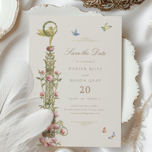 Invitation Jardin mythique Sauvez la date Golden Elegance