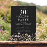 Invitation Jardin noir fleur sauvage 30e anniversaire<br><div class="desc">Célébrez dans le style avec une calligraphie fleurie jardin 30e anniversaire invitation, parfait pour un évènement marquant. Avec ses motifs floraux vibrants et son élégante calligraphie, cette invitation donne un ton fantaisiste mais sophistiqué à votre célébration. Le thème du jardin luxuriant mêle beauté naturelle et typographie gracieuse, créant un look...</div>