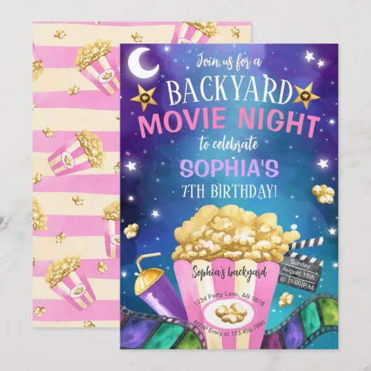 Invitation Jardin Nuit de cinéma Anniversaire (Devant / Derrière)