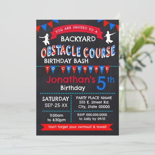 Invitation Jardin Obstacle Course Anniversaire Bash (Debout devant)