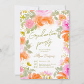 Invitation Jardin orange fleurs sauvages photo graduation (Devant)